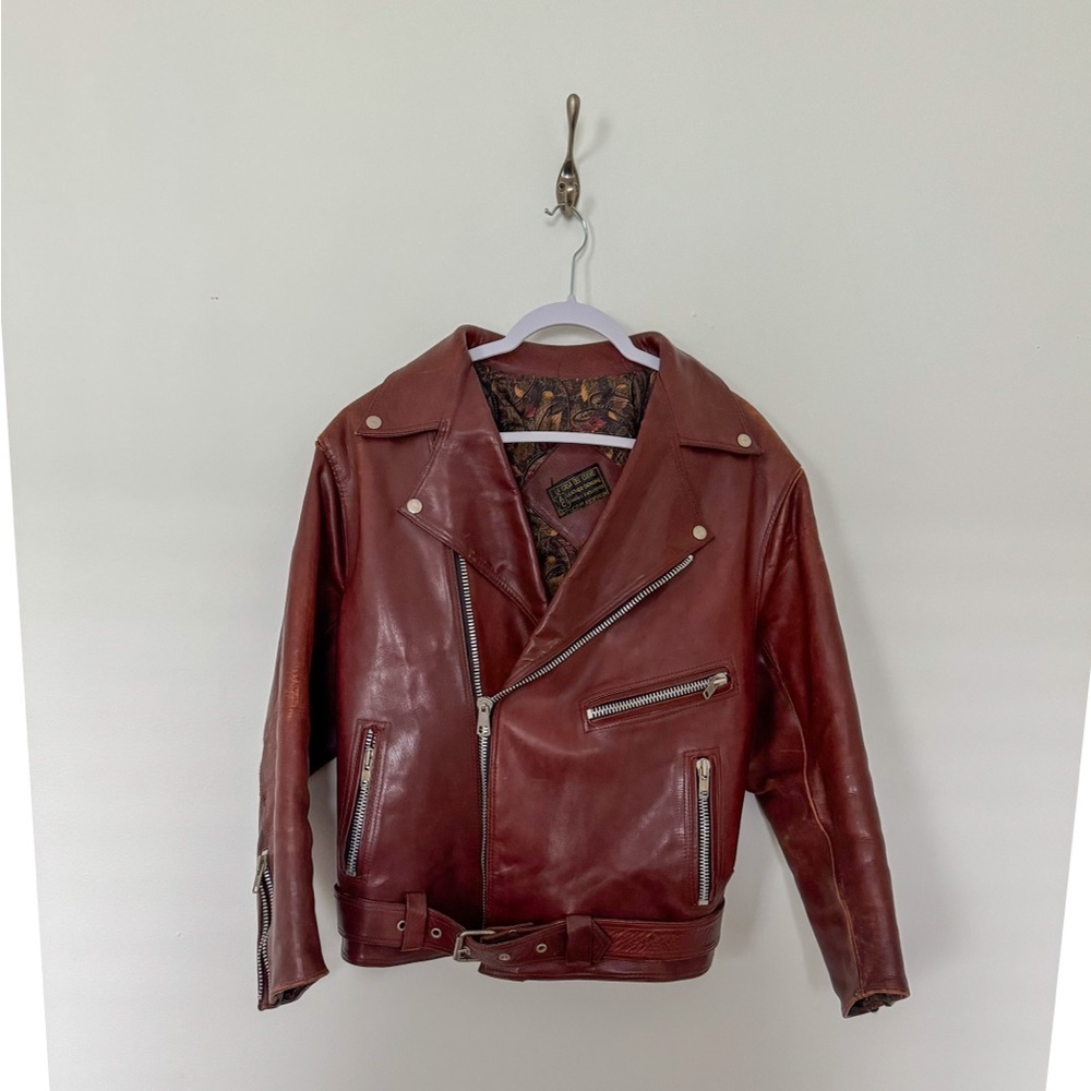 Men's Vintage Warm Brown Red Leather Motorcycle Jacket